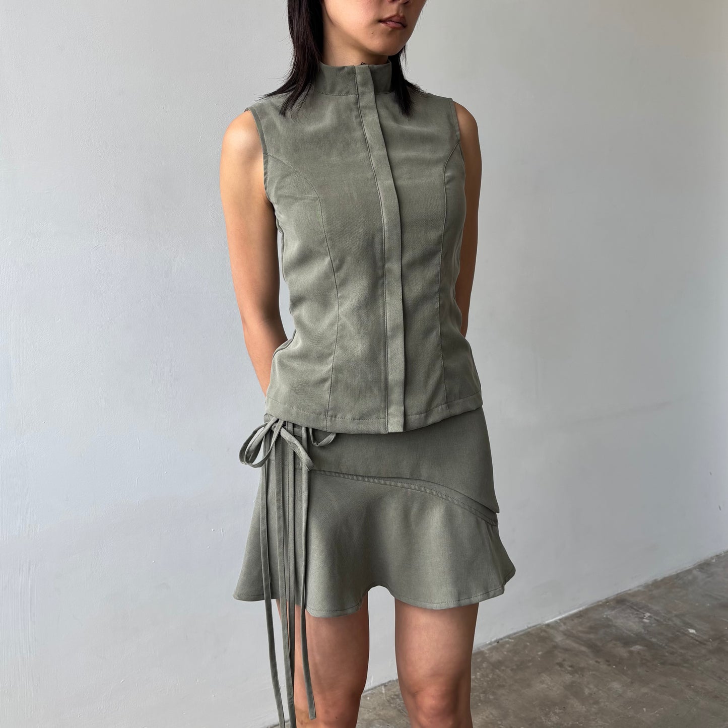 Rita Zip-up Top - Light Khaki