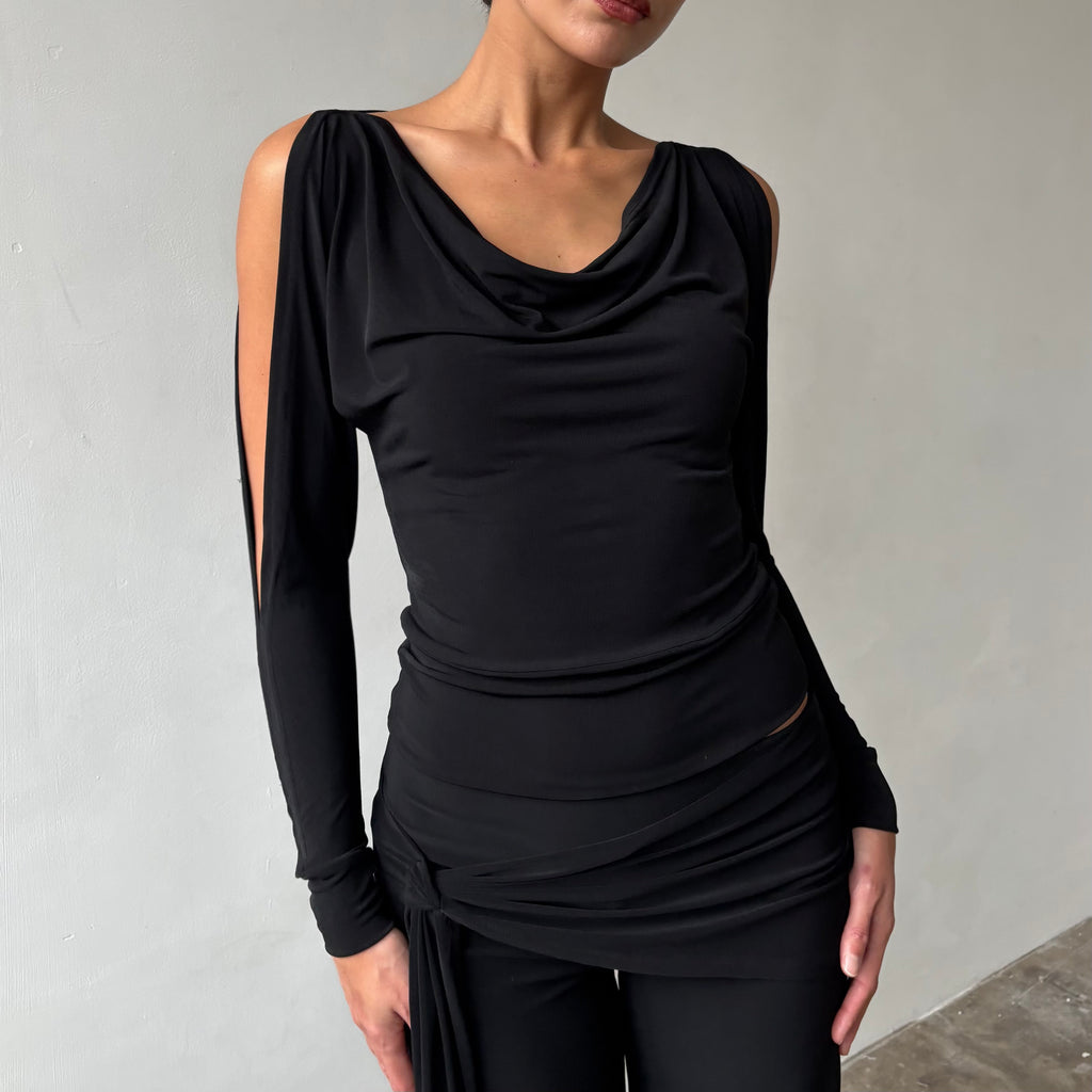 The Long Split Sleeve Top in Black