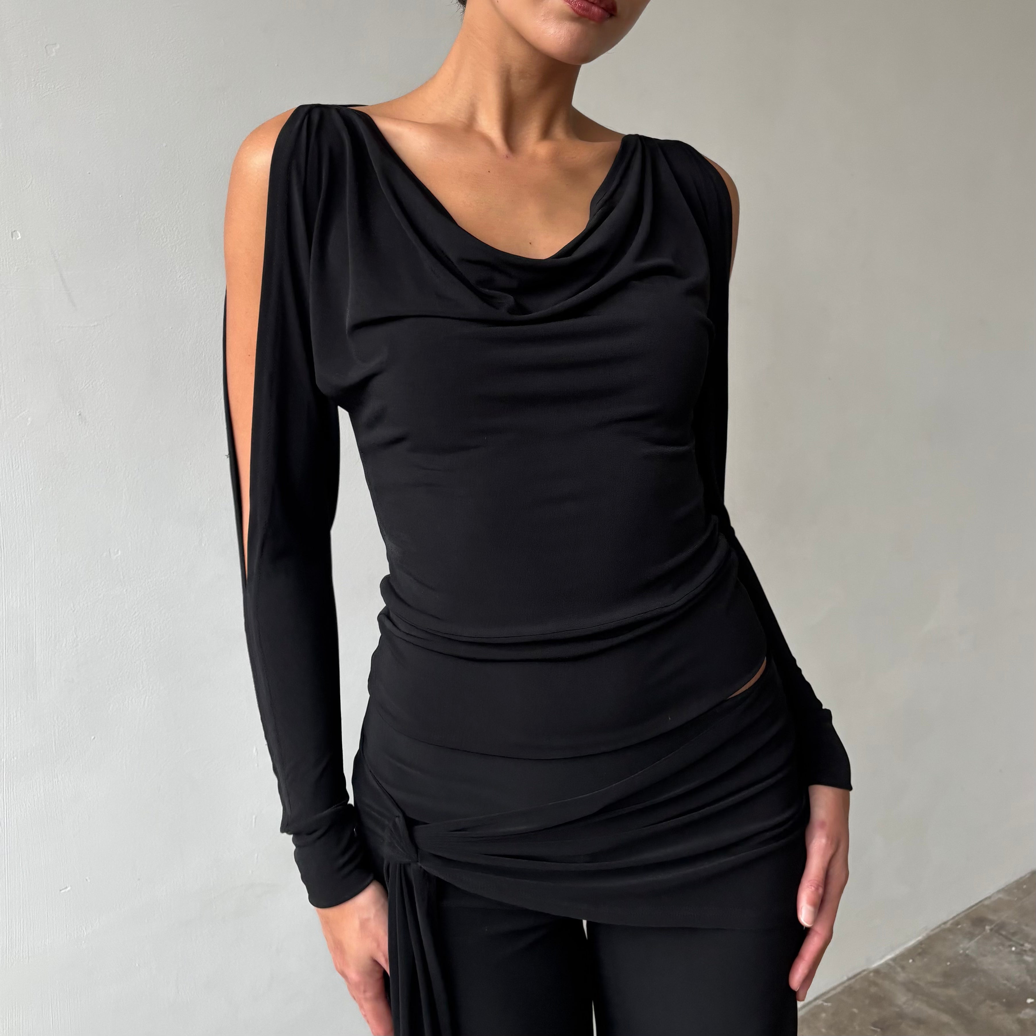 The Long Split Sleeve Top in Black
