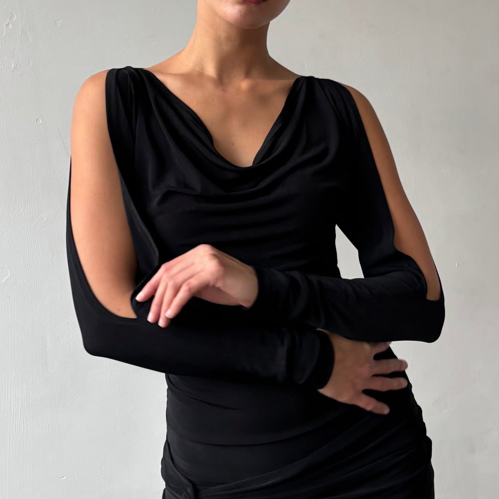 The Long Split Sleeve Top in Black