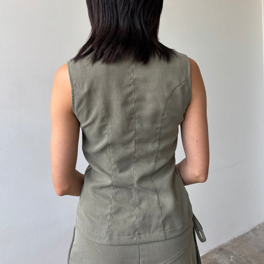 Rita Zip-up Top - Light Khaki