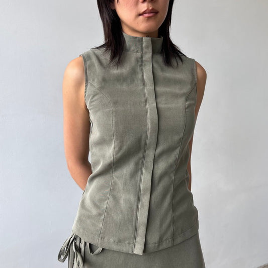 Rita Zip-up Top - Light Khaki