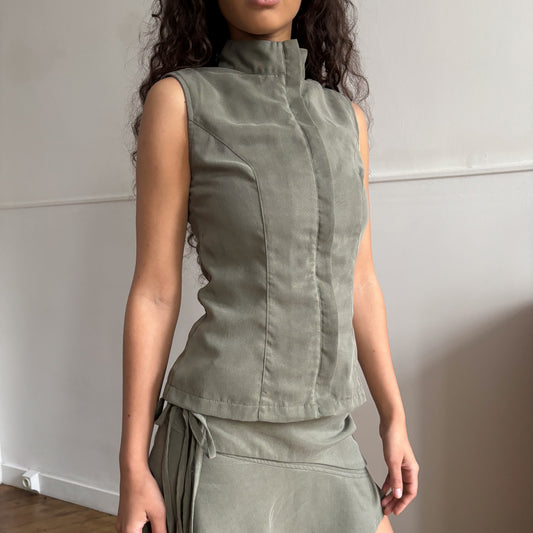 Rita Zip-up Top - Light Khaki