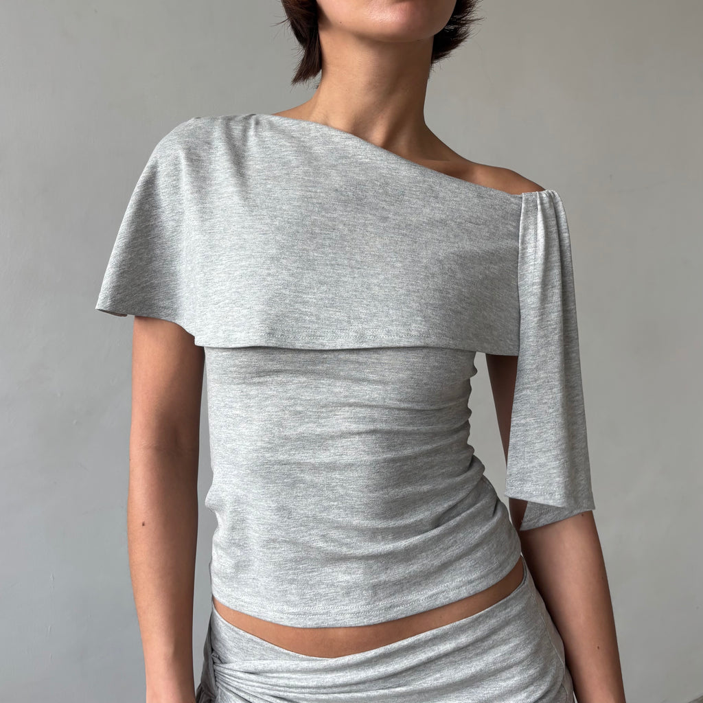 Stella Shawl Top in Grey Marl