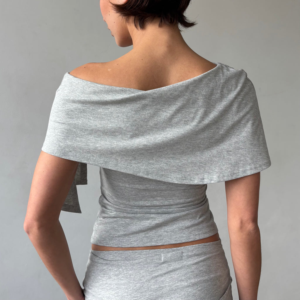 Stella Shawl Top in Grey Marl