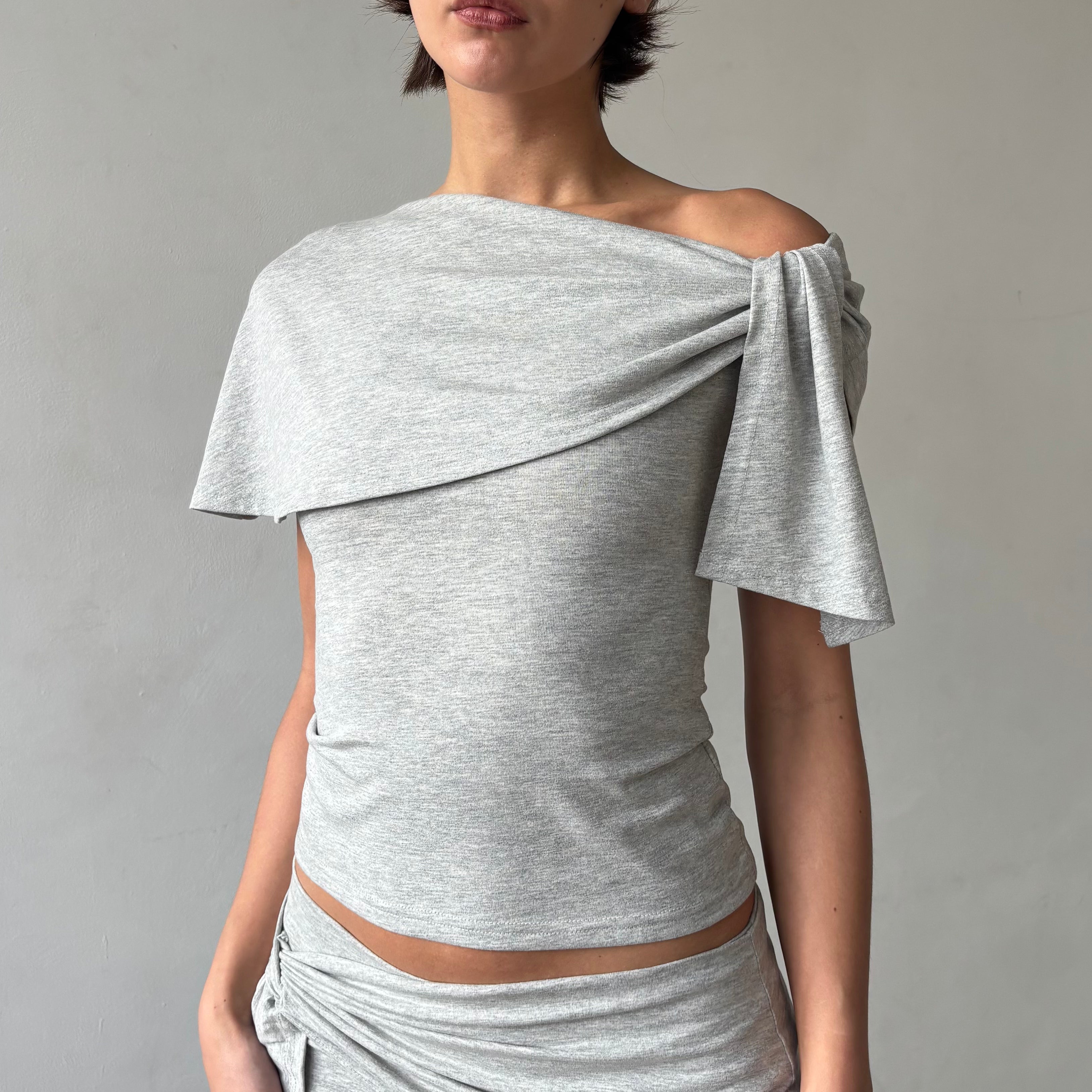 Stella Shawl Top in Grey Marl