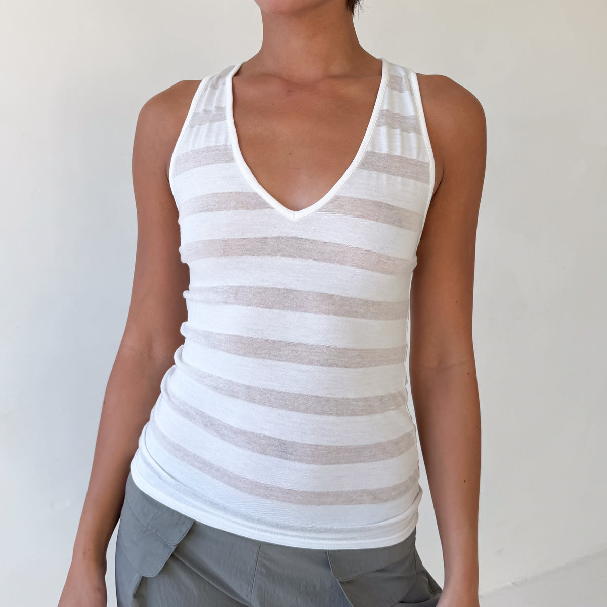 Martine Racer Top in Sheer Stripe