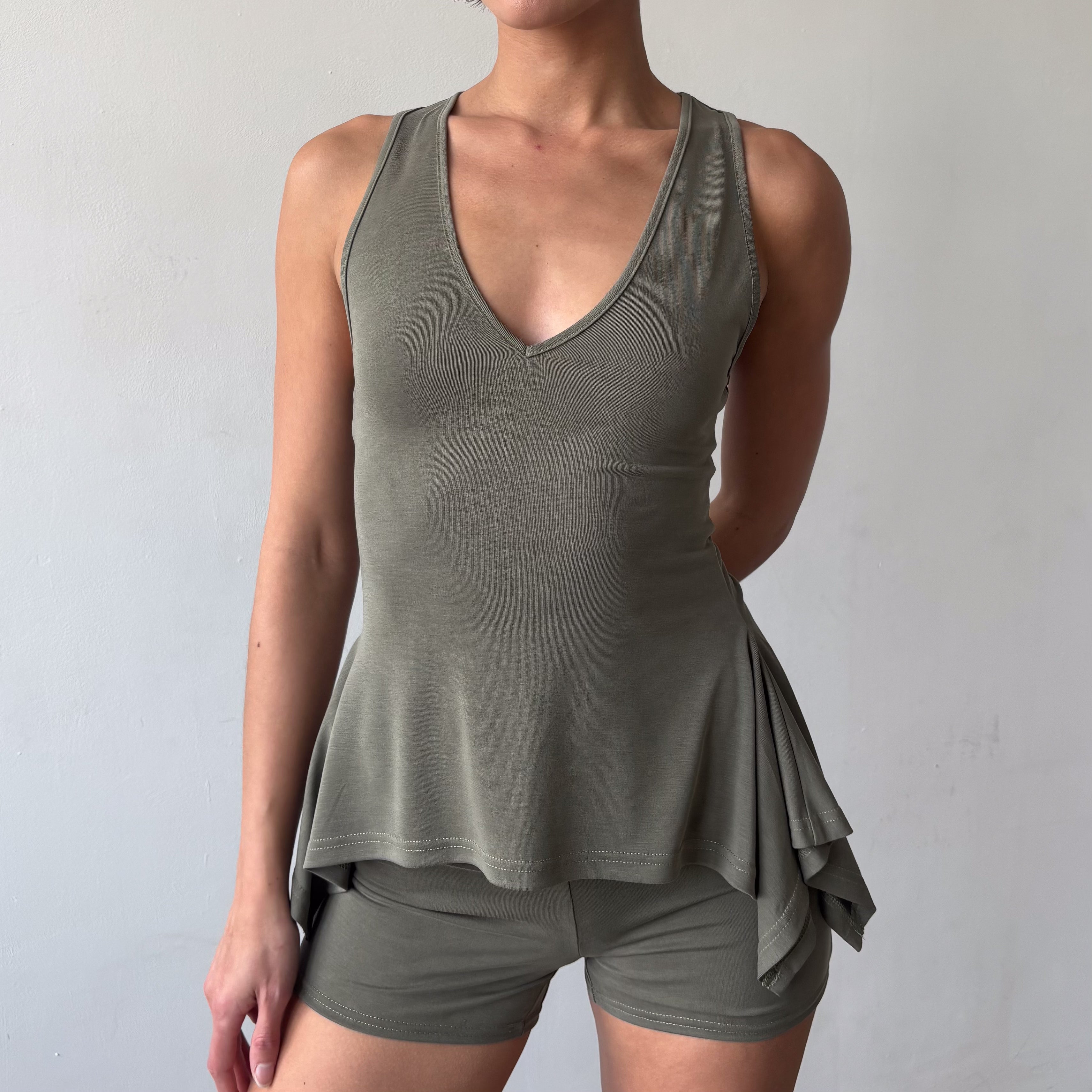 Martine Racer Top in Khaki or Charcoal Black
