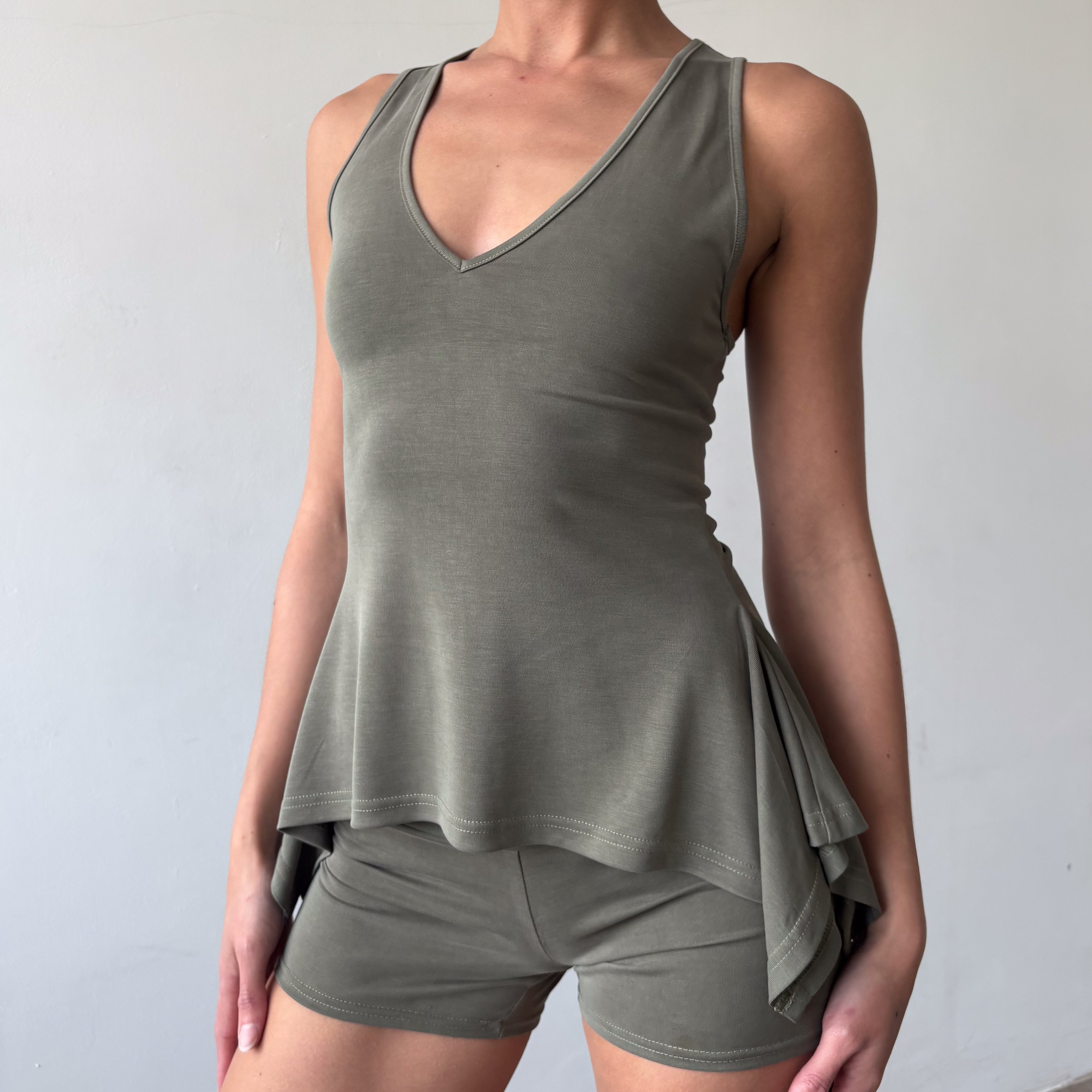 Martine Racer Top in Khaki or Charcoal Black