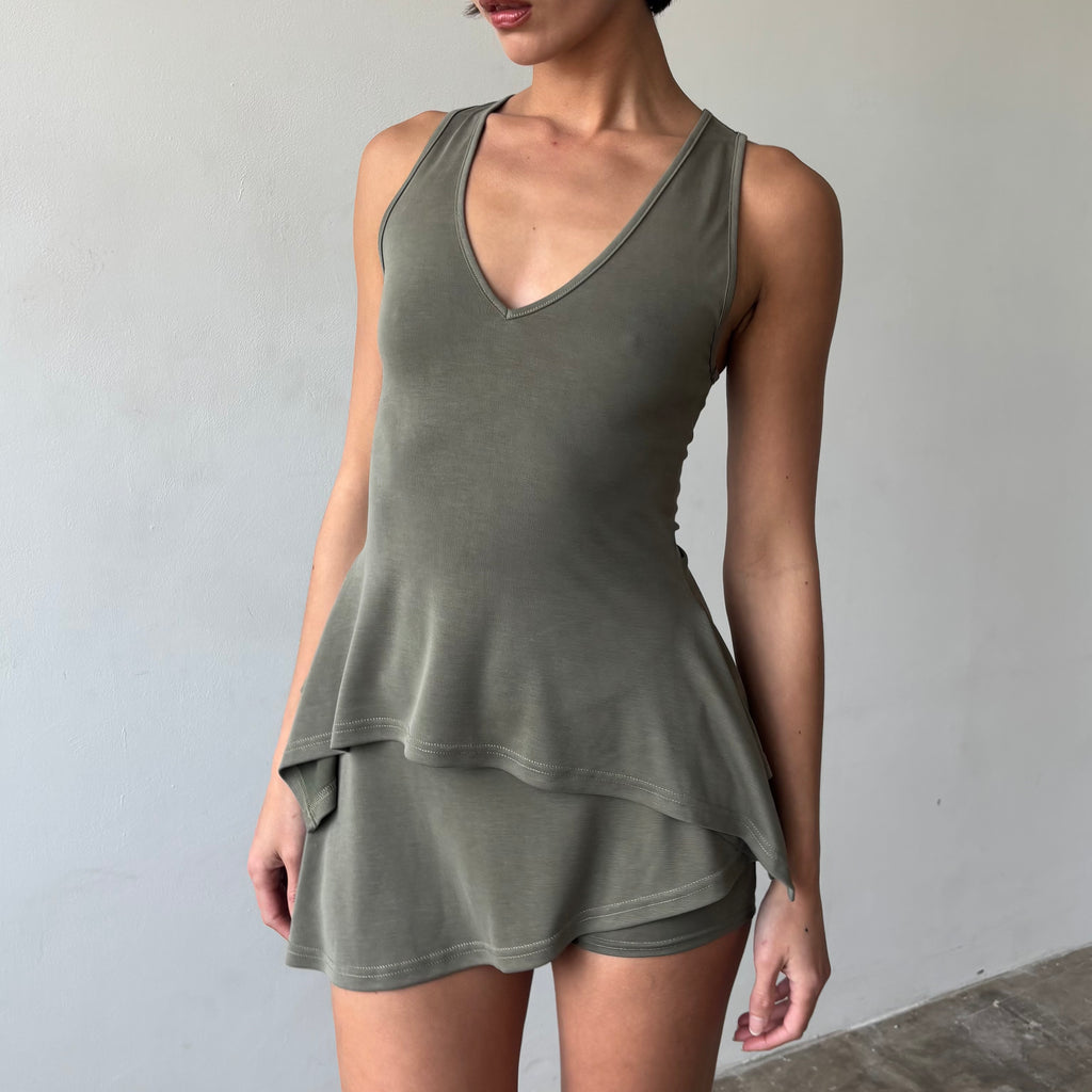 Martine Skort in Khaki or Charcoal Black