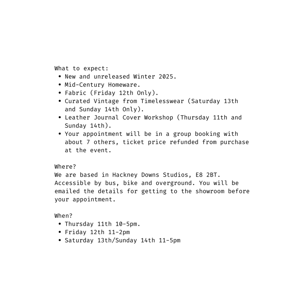 Hackney Showroom 11th-14th December